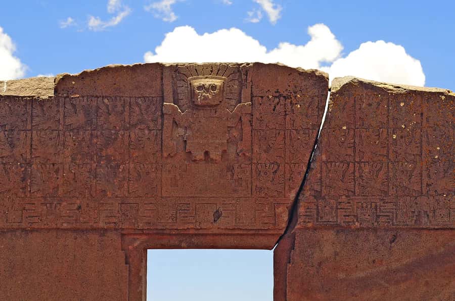 From La Paz: Tour of Tiwanaku Ruins - The Semi-Subterranean Temple with spiked heads